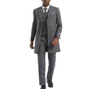 Grey Overcoat Notch Lapel 3 Piece Stacy Adams Men's Suit